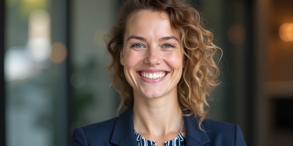 Portrait d’une experte-comptable souriante — illustration d’un cabinet modernisé par un logiciel ECF